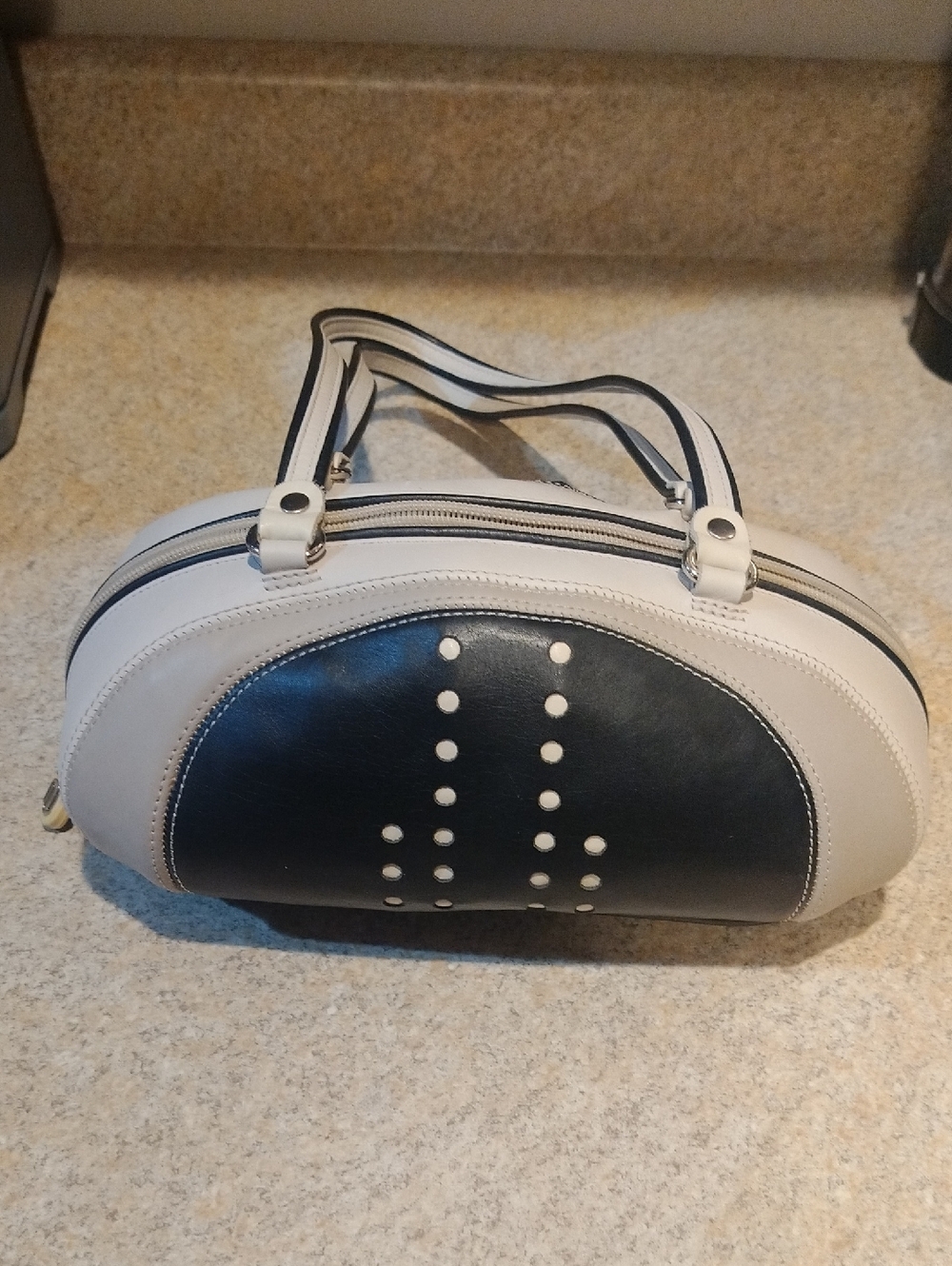 Stylish Two-Tone Black and Cream Women's Satchel Football Type
